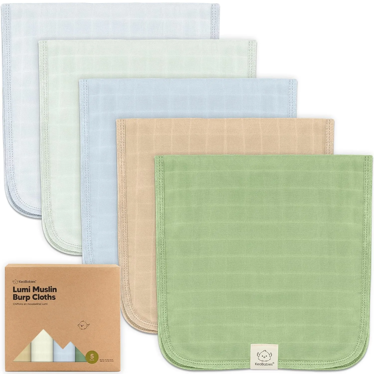5-Pack Cotton Muslin Burp Cloths Baby Girls, Boys - Soft & Absorbent Spit Up Burp Rags, Large Muslin Towel, Cotton Wash Cloths for Babies, Newborn, Infant, No Shrink, Durable, Neutral (Dew)