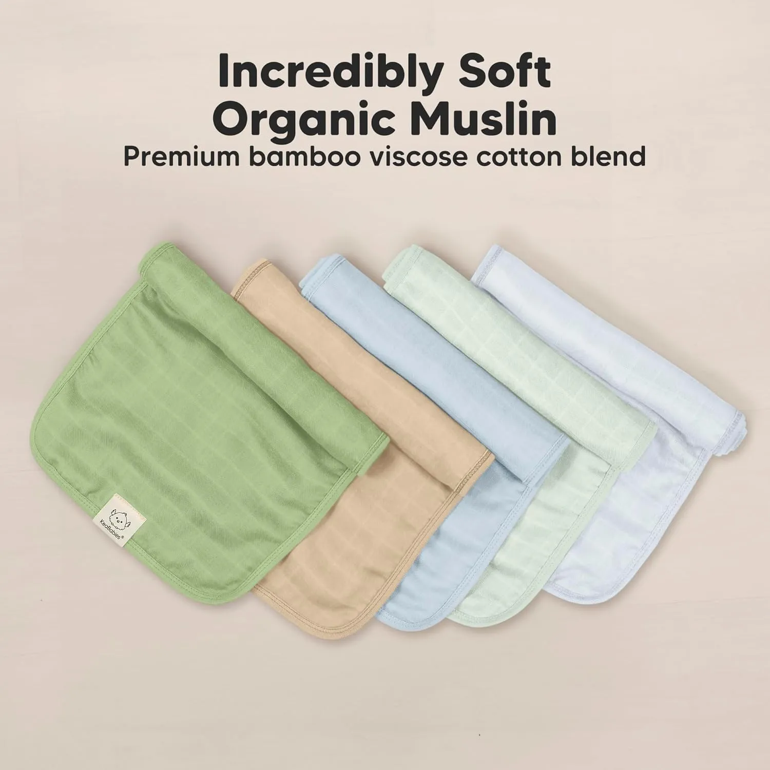 5-Pack Cotton Muslin Burp Cloths Baby Girls, Boys - Soft & Absorbent Spit Up Burp Rags, Large Muslin Towel, Cotton Wash Cloths for Babies, Newborn, Infant, No Shrink, Durable, Neutral (Dew)