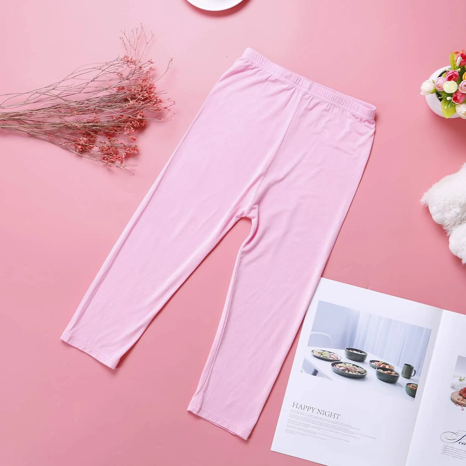 8 Pieces Girls' Capris Leggings Cotton Cropped Leggings School Uniform Pants for Girls, 8 Colors