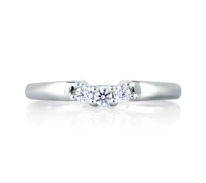 A.JAFFE ART DECO DELICATE THREE STONE BAND WITH SCROLL MOTIF 0.25