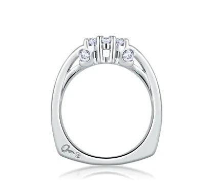 A.JAFFE ART DECO DELICATE THREE STONE BAND WITH SCROLL MOTIF 0.25