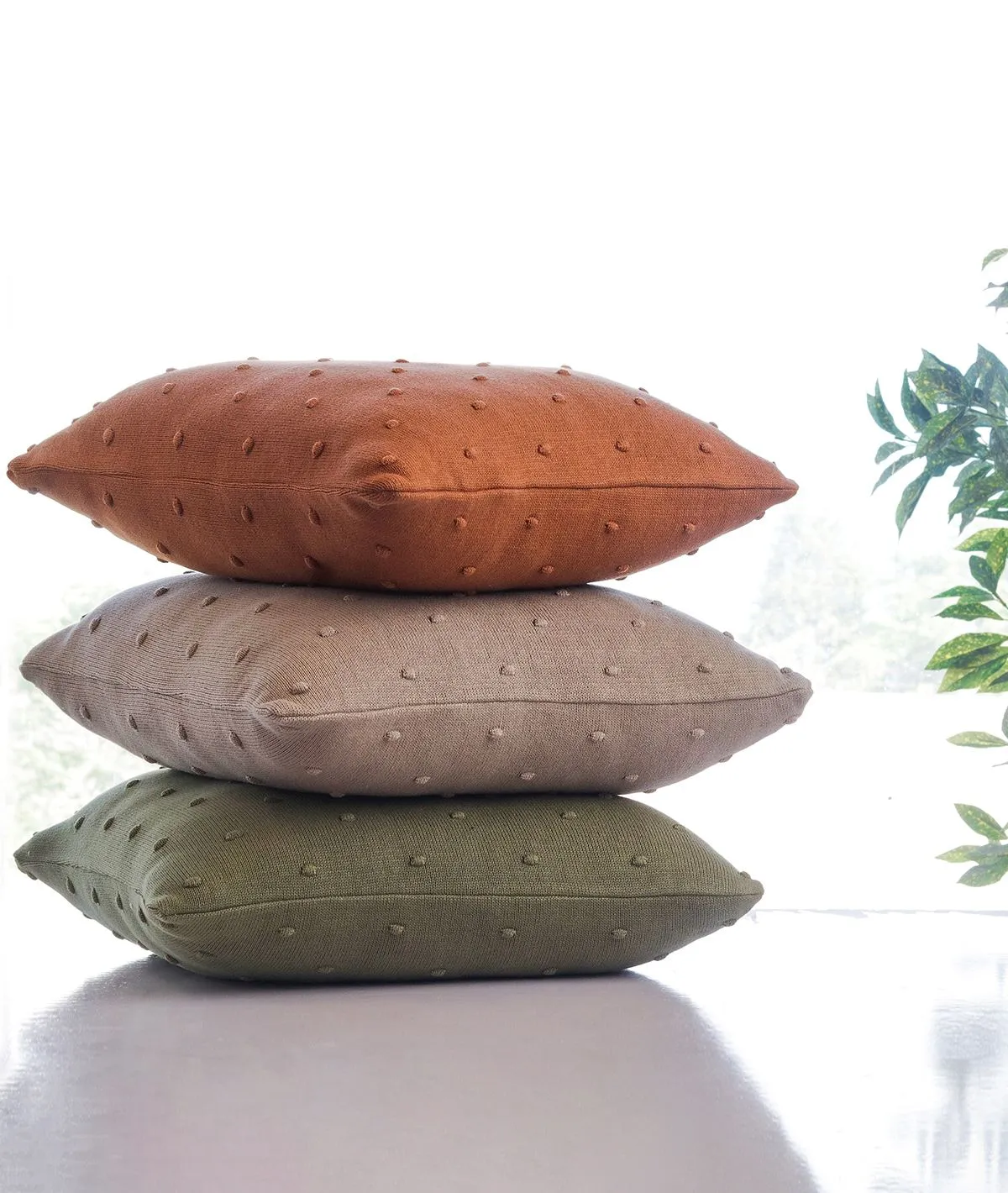Bubble Cotton Knitted Decorative Dried Herb Color 16 x 16 Inches Cushion Cover