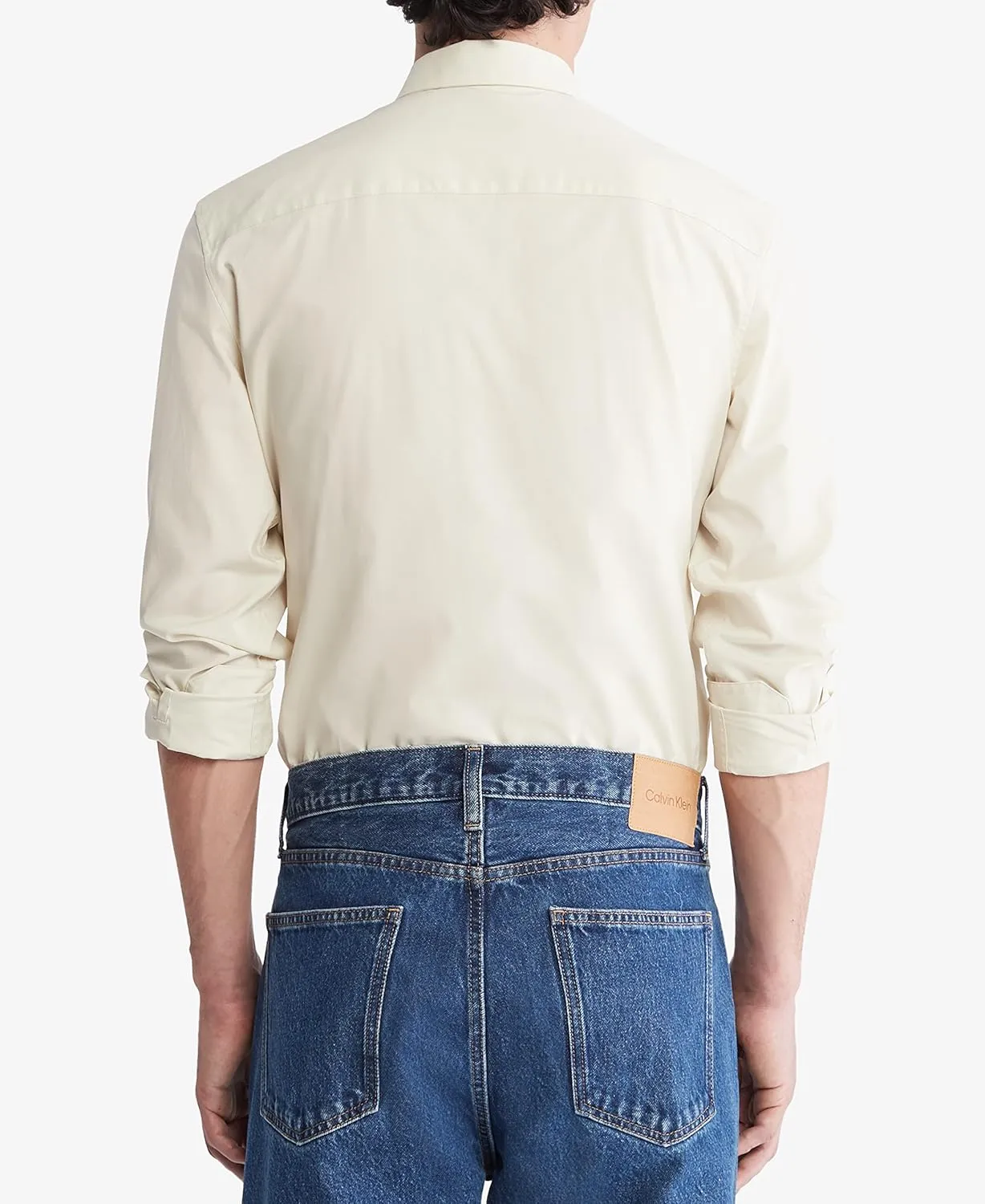 Calvin Klein Men's Stretch Cotton Monogram Logo Button Down Shirt