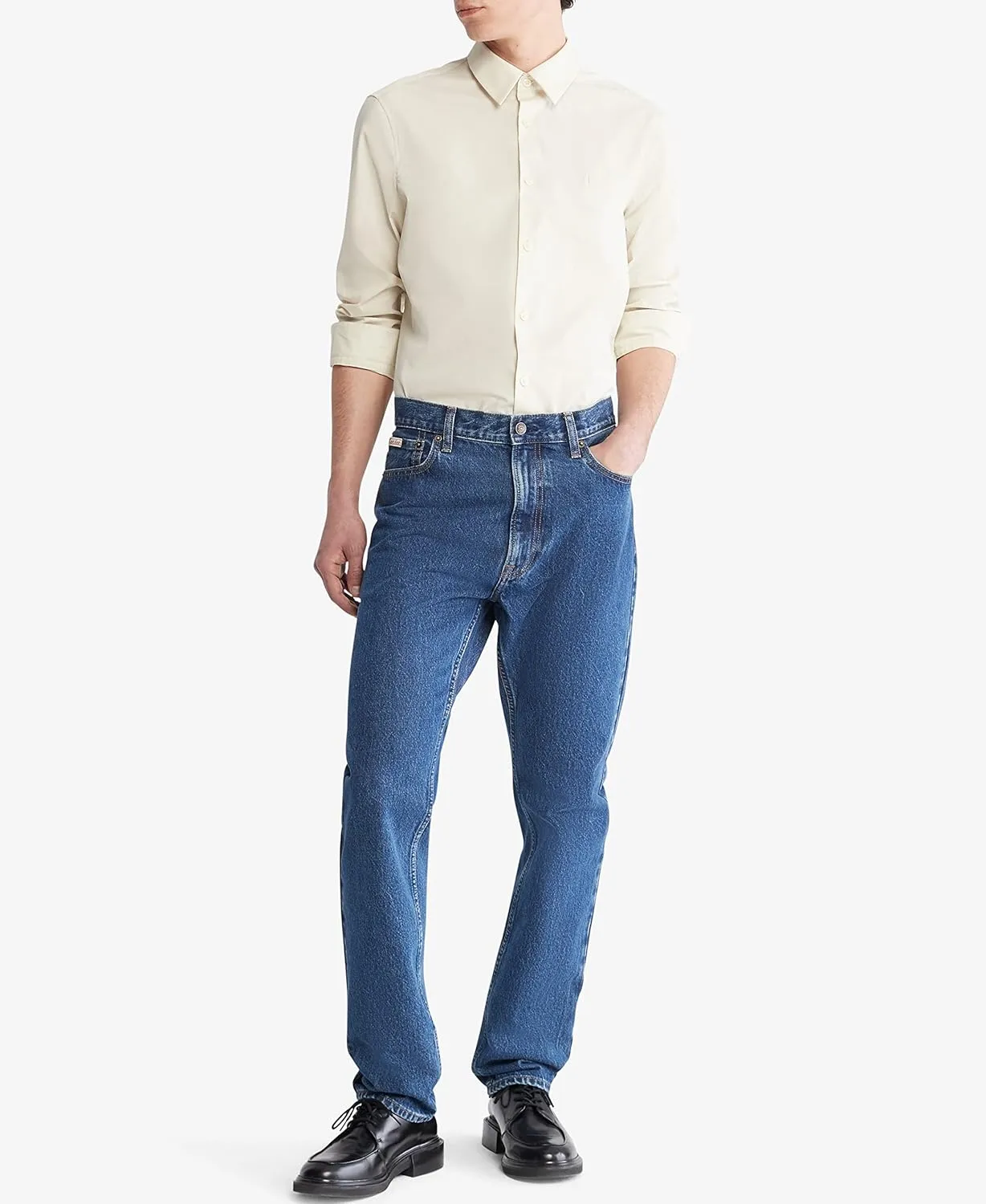Calvin Klein Men's Stretch Cotton Monogram Logo Button Down Shirt