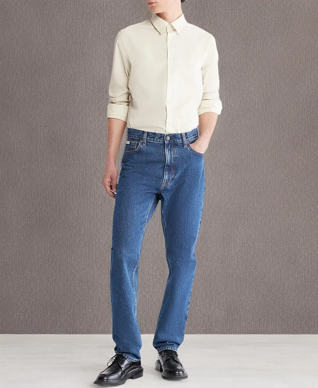 Calvin Klein Men's Stretch Cotton Monogram Logo Button Down Shirt