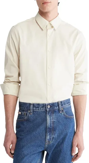 Calvin Klein Men's Stretch Cotton Monogram Logo Button Down Shirt