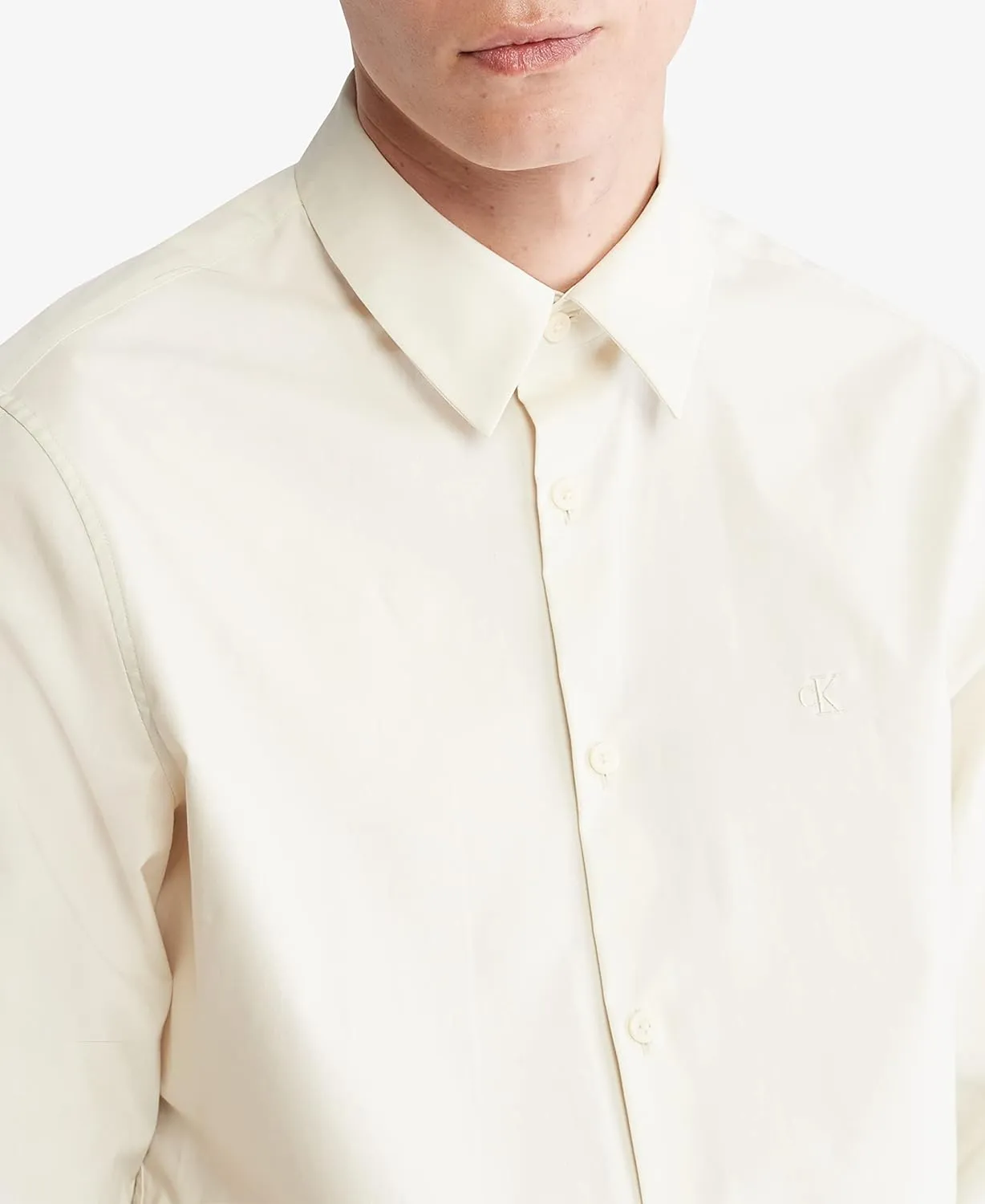 Calvin Klein Men's Stretch Cotton Monogram Logo Button Down Shirt