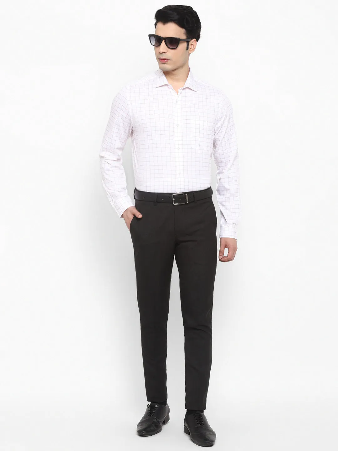 Checked White Slim Fit Formal Shirt