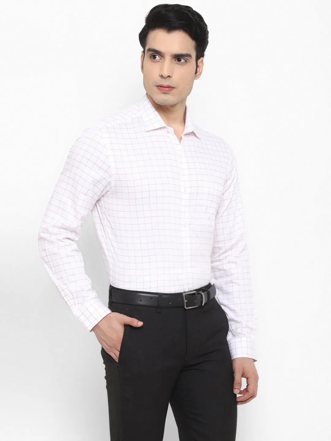 Checked White Slim Fit Formal Shirt