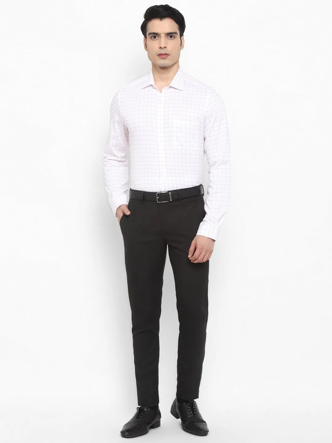 Checked White Slim Fit Formal Shirt