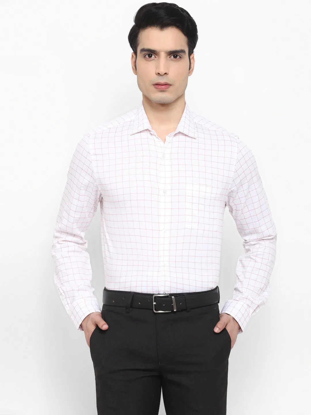 Checked White Slim Fit Formal Shirt