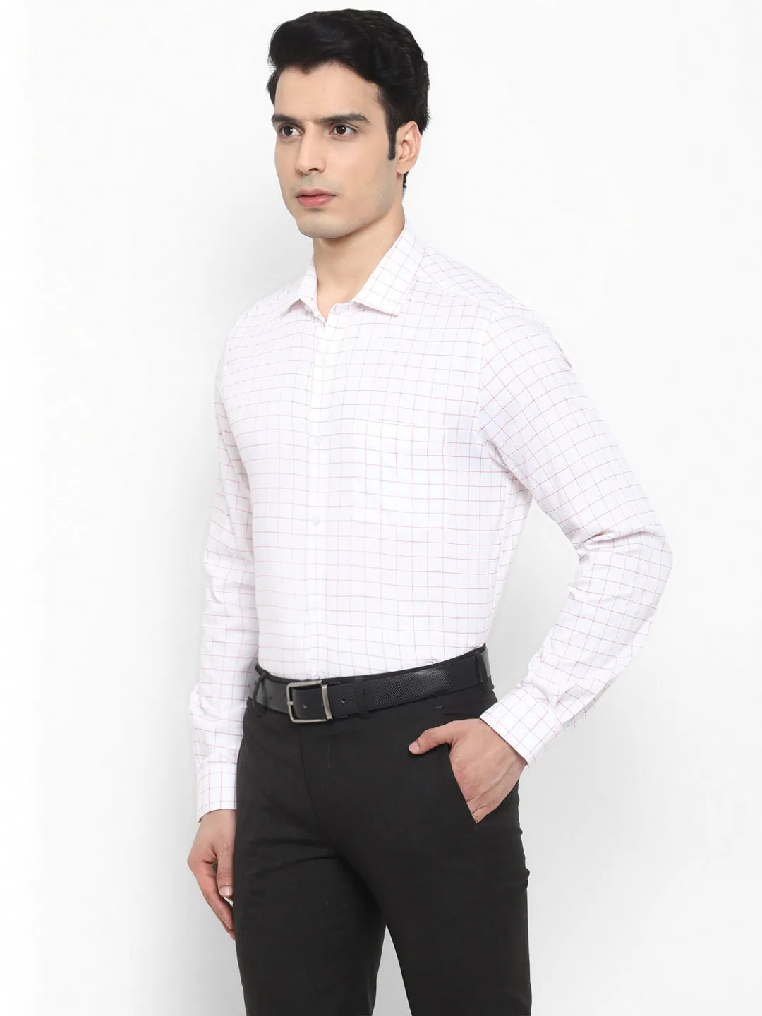 Checked White Slim Fit Formal Shirt