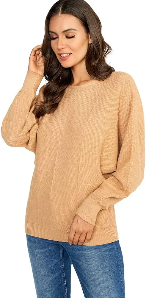 Ckikiou Women Cute Spring Fall Boatneck Batwing Soft Knitted Sweater for Women Casual Loose Long Sleeve Ribbed Pullover Top