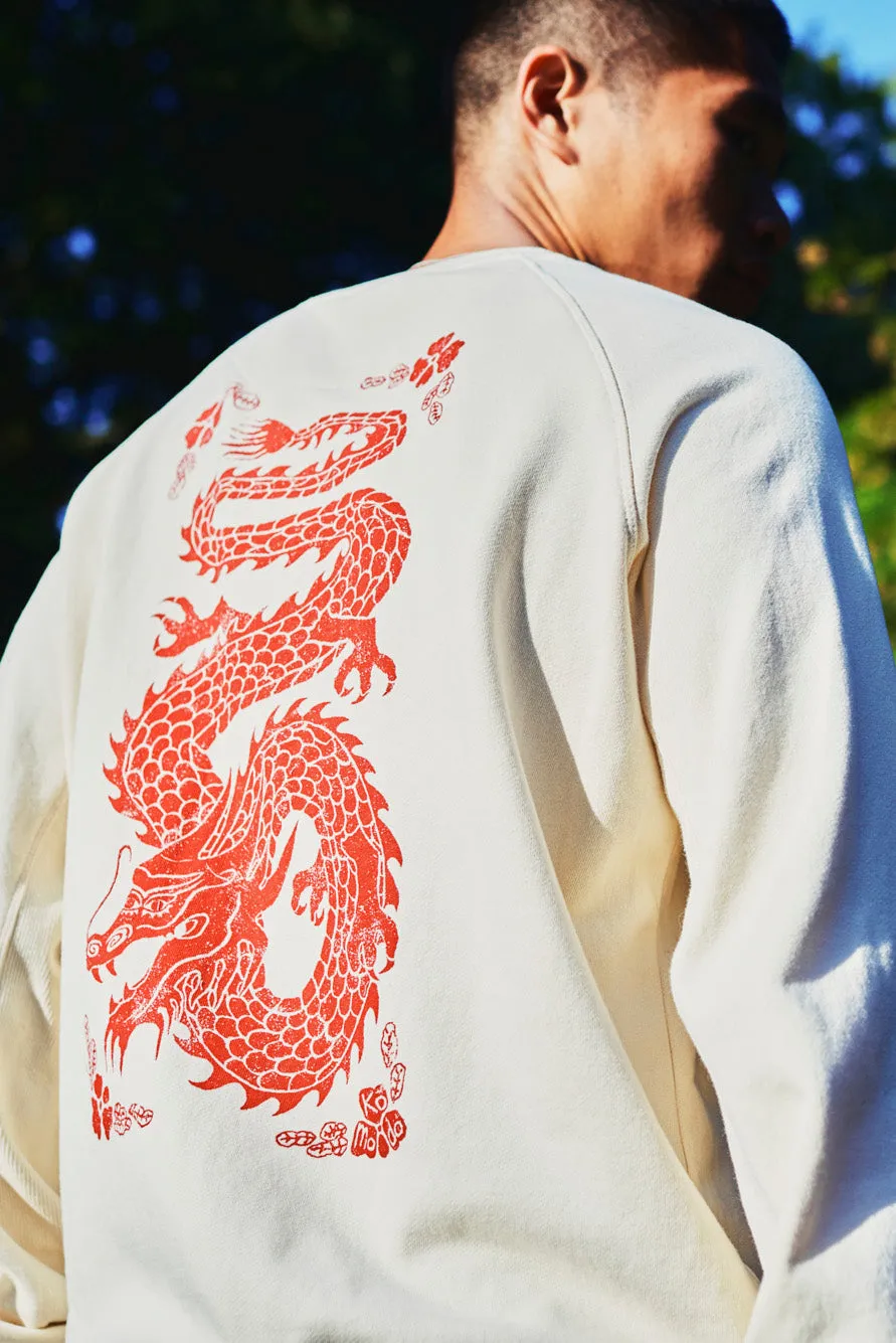 Dragon Back Print Crewneck Sweatshirt White