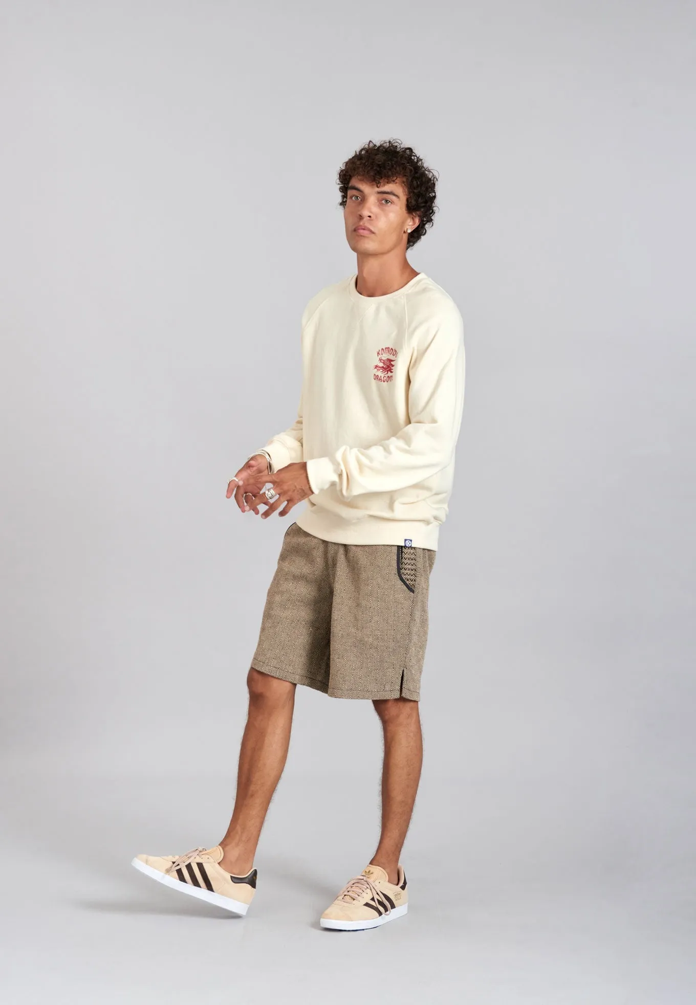 Dragon Back Print Crewneck Sweatshirt White