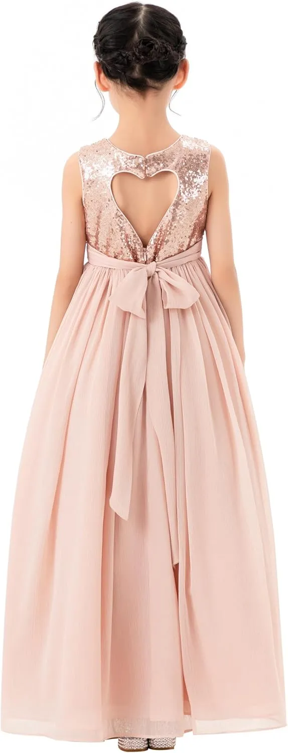 ekidsbridal Chiffon Sequins Heart Cutout Flower Girl Dresses for Beauty Pageants SH1