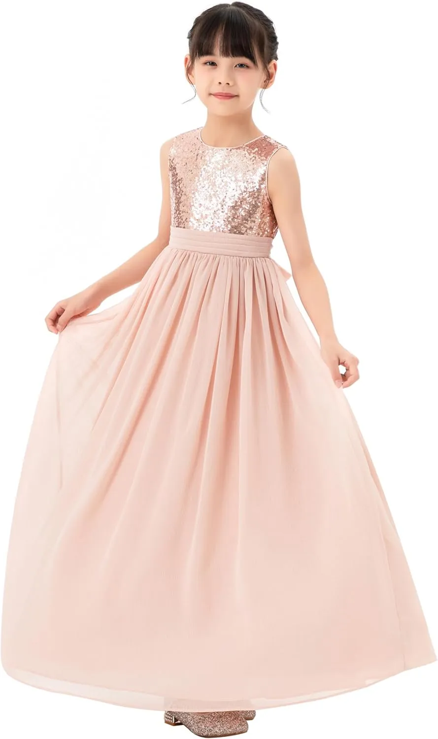ekidsbridal Chiffon Sequins Heart Cutout Flower Girl Dresses for Beauty Pageants SH1