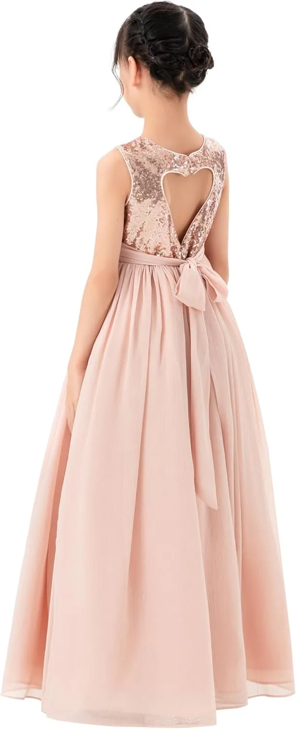 ekidsbridal Chiffon Sequins Heart Cutout Flower Girl Dresses for Beauty Pageants SH1