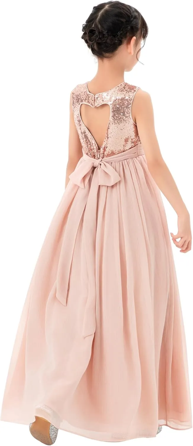 ekidsbridal Chiffon Sequins Heart Cutout Flower Girl Dresses for Beauty Pageants SH1