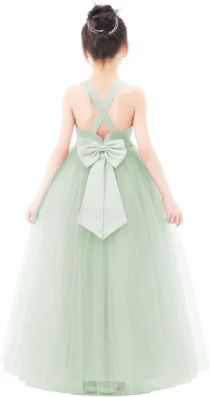 ekidsbridal Crossed Straps Satin Flower Girl Dress with Rhinestones for Social Events 240