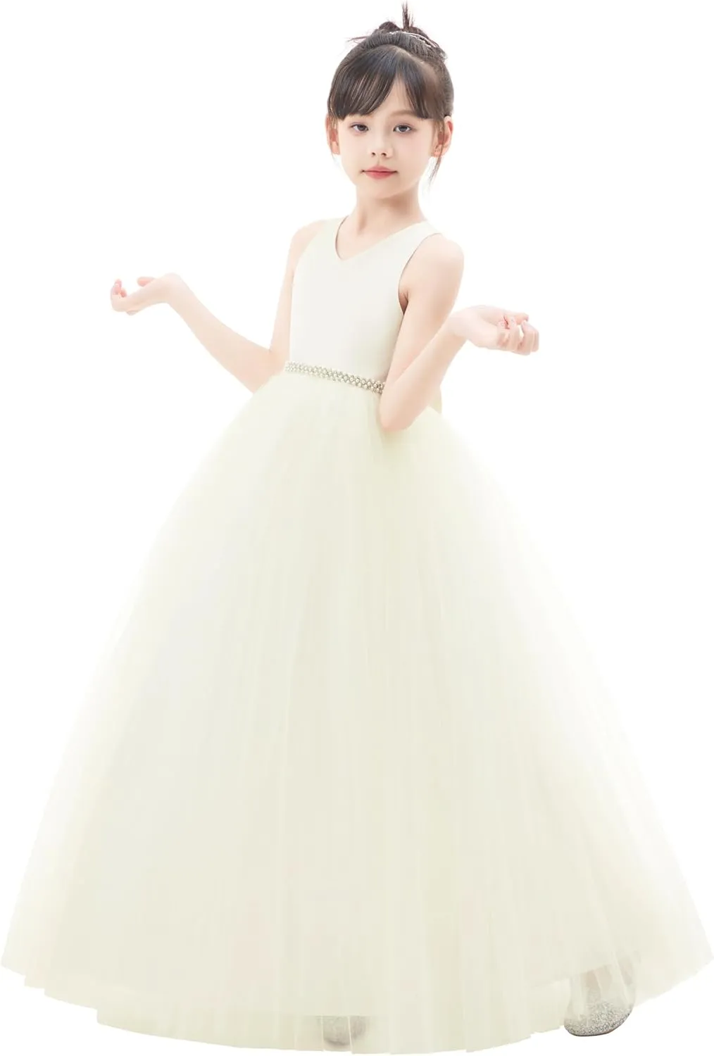 ekidsbridal Crossed Straps Satin Flower Girl Dress with Rhinestones for Social Events 240