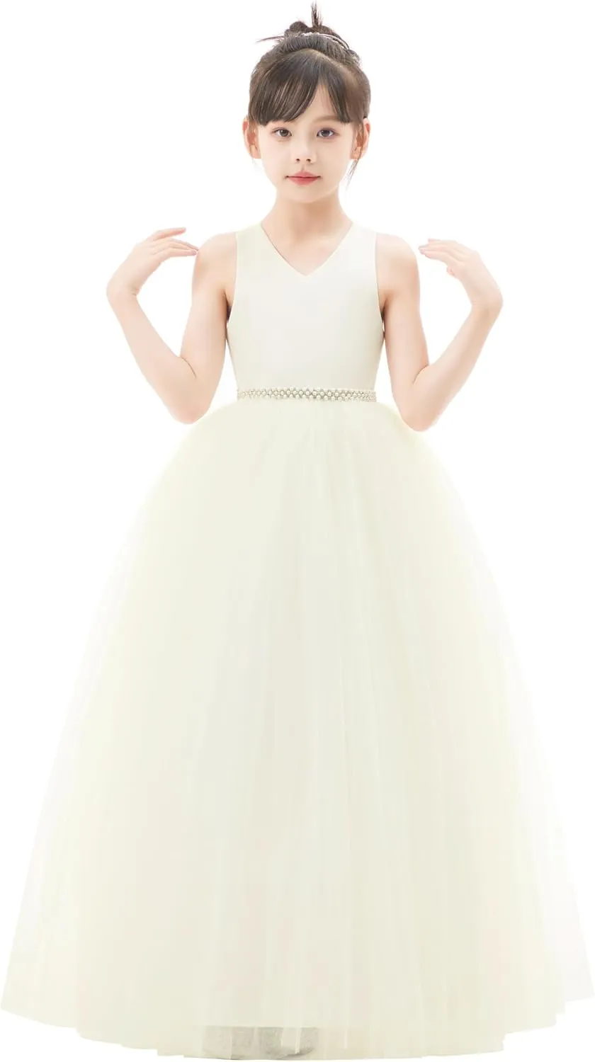 ekidsbridal Crossed Straps Satin Flower Girl Dress with Rhinestones for Social Events 240