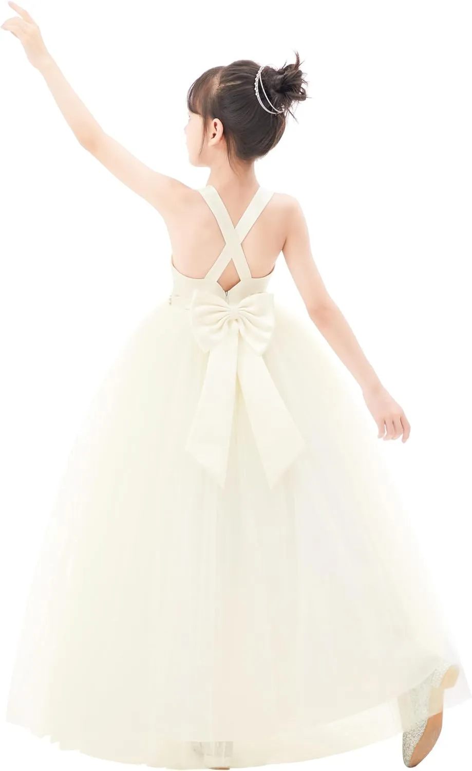ekidsbridal Crossed Straps Satin Flower Girl Dress with Rhinestones for Social Events 240