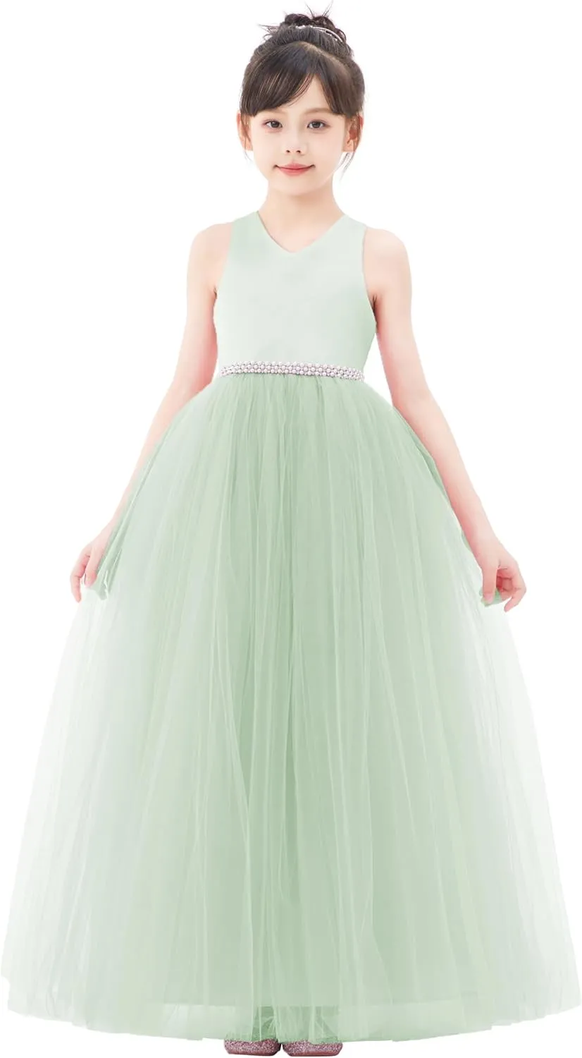 ekidsbridal Crossed Straps Satin Flower Girl Dress with Rhinestones for Social Events 240
