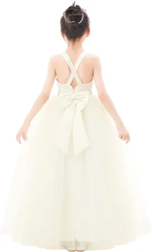 ekidsbridal Crossed Straps Satin Flower Girl Dress with Rhinestones for Social Events 240