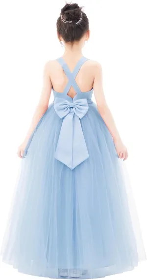 ekidsbridal Crossed Straps Satin Flower Girl Dress with Rhinestones for Social Events 240