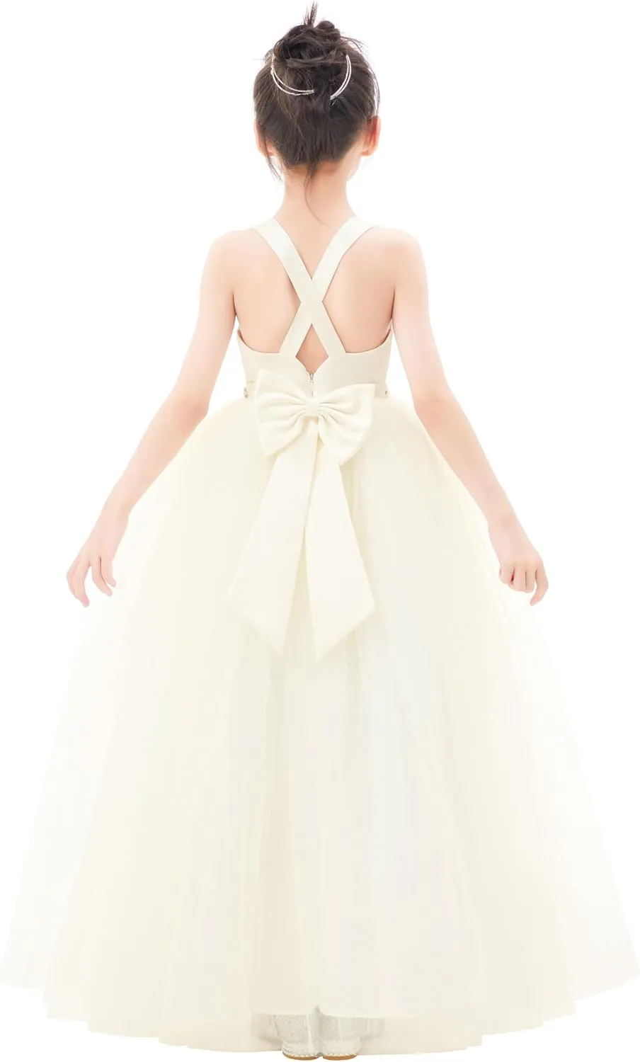 ekidsbridal Crossed Straps Satin Flower Girl Dress with Rhinestones for Social Events 240