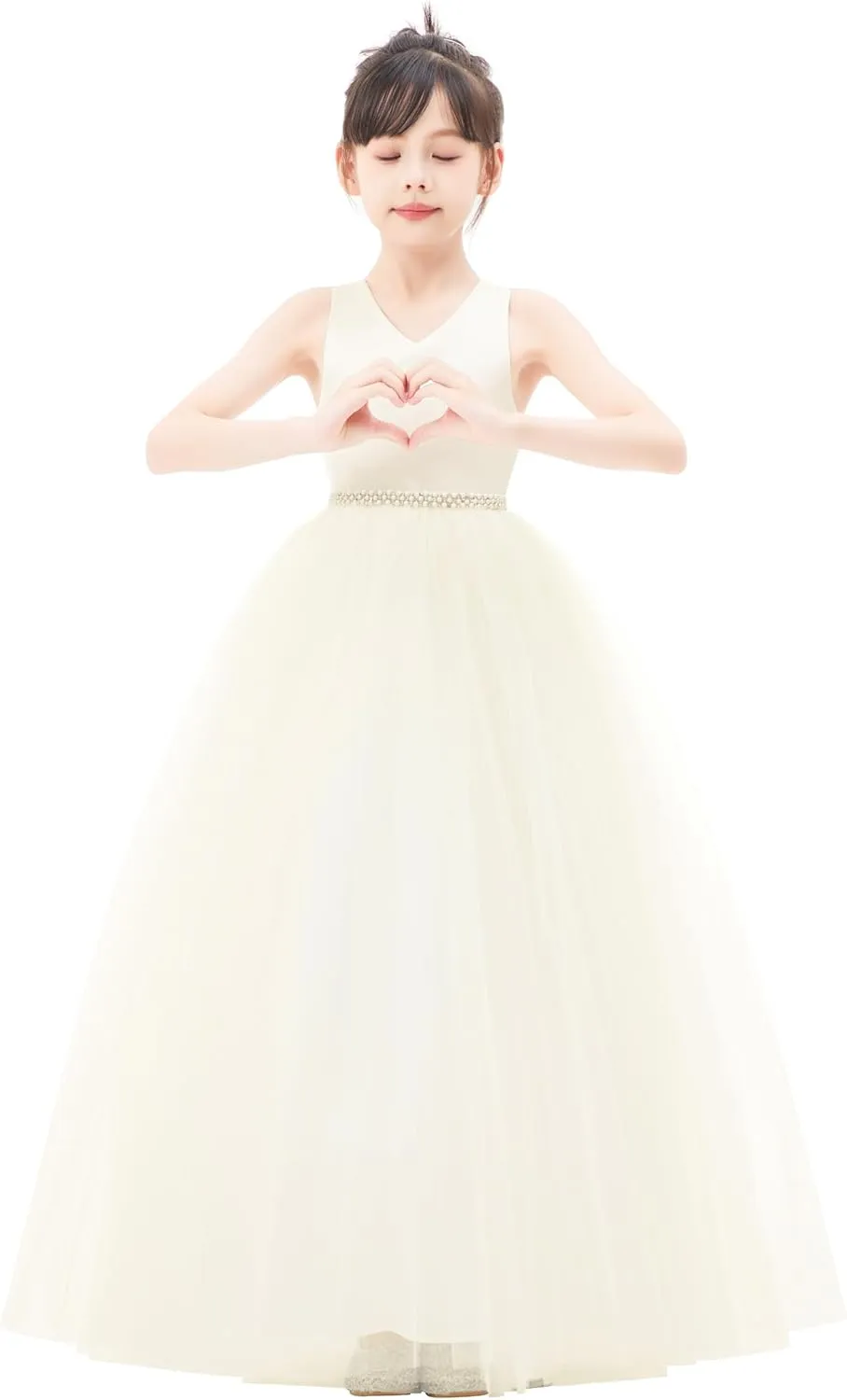 ekidsbridal Crossed Straps Satin Flower Girl Dress with Rhinestones for Social Events 240