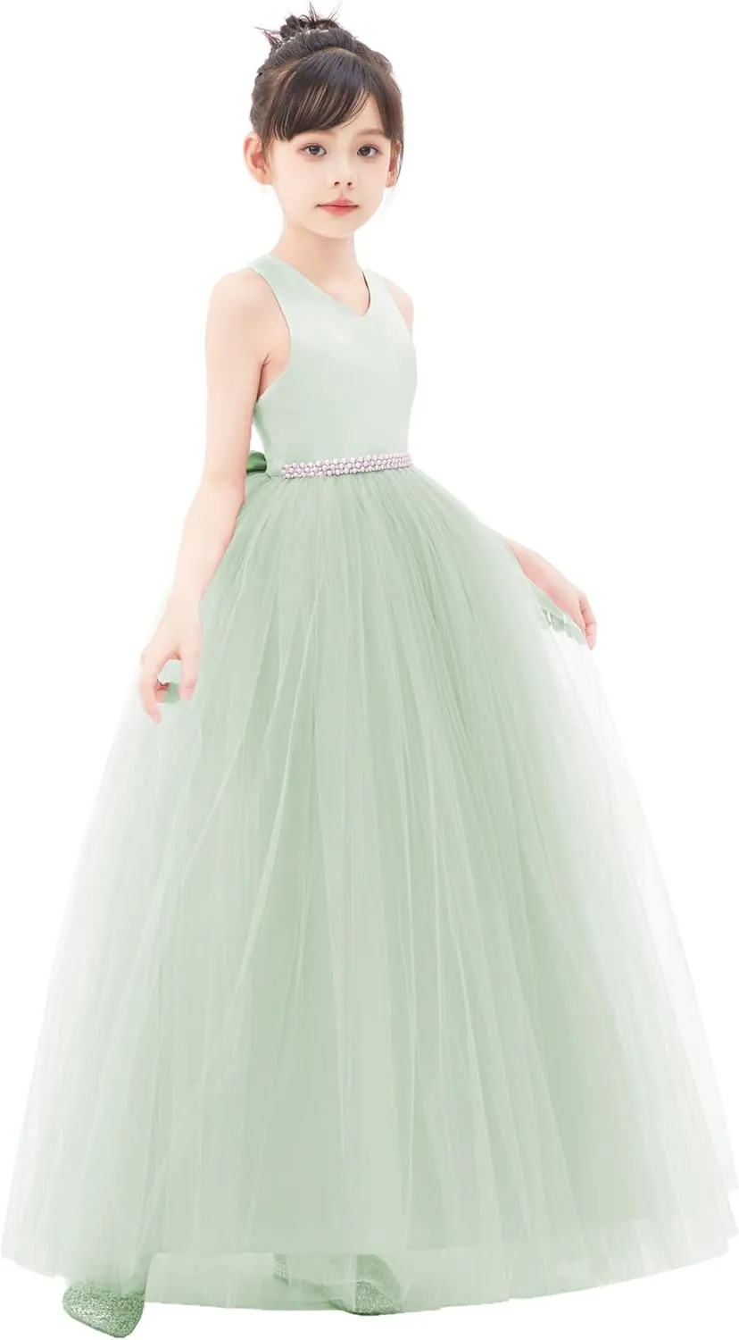 ekidsbridal Crossed Straps Satin Flower Girl Dress with Rhinestones for Social Events 240