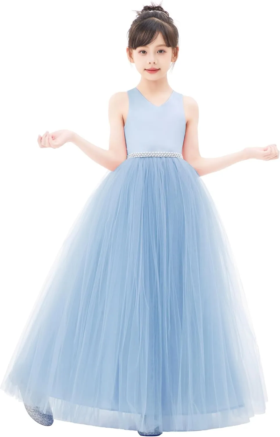 ekidsbridal Crossed Straps Satin Flower Girl Dress with Rhinestones for Social Events 240