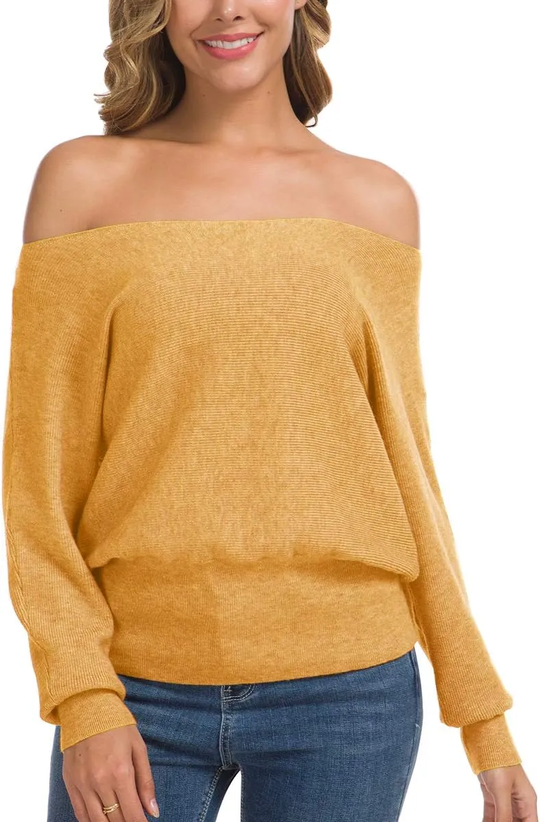 Feiersi Women's Off Shoulder Sweater Long Sleeve Loose Pullover Knit Jumper