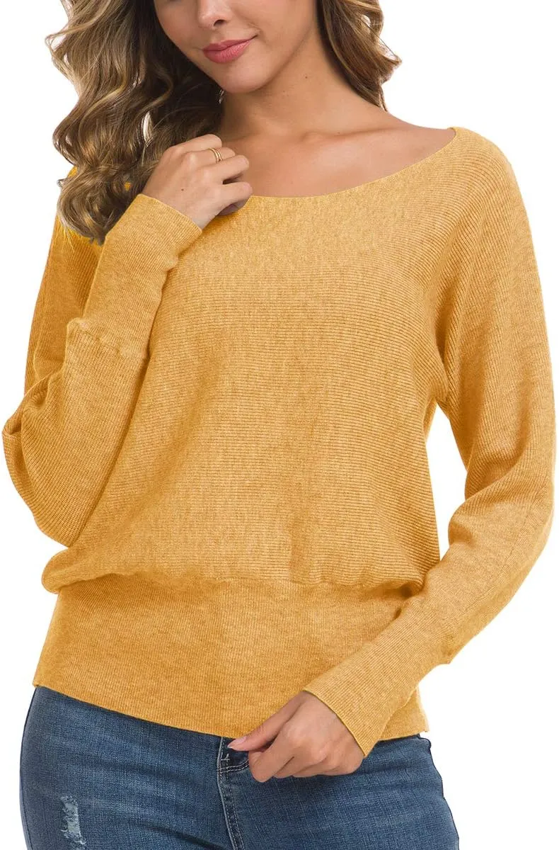 Feiersi Women's Off Shoulder Sweater Long Sleeve Loose Pullover Knit Jumper