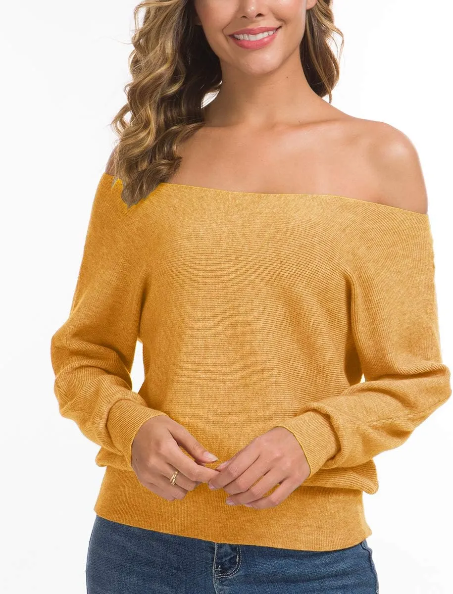 Feiersi Women's Off Shoulder Sweater Long Sleeve Loose Pullover Knit Jumper