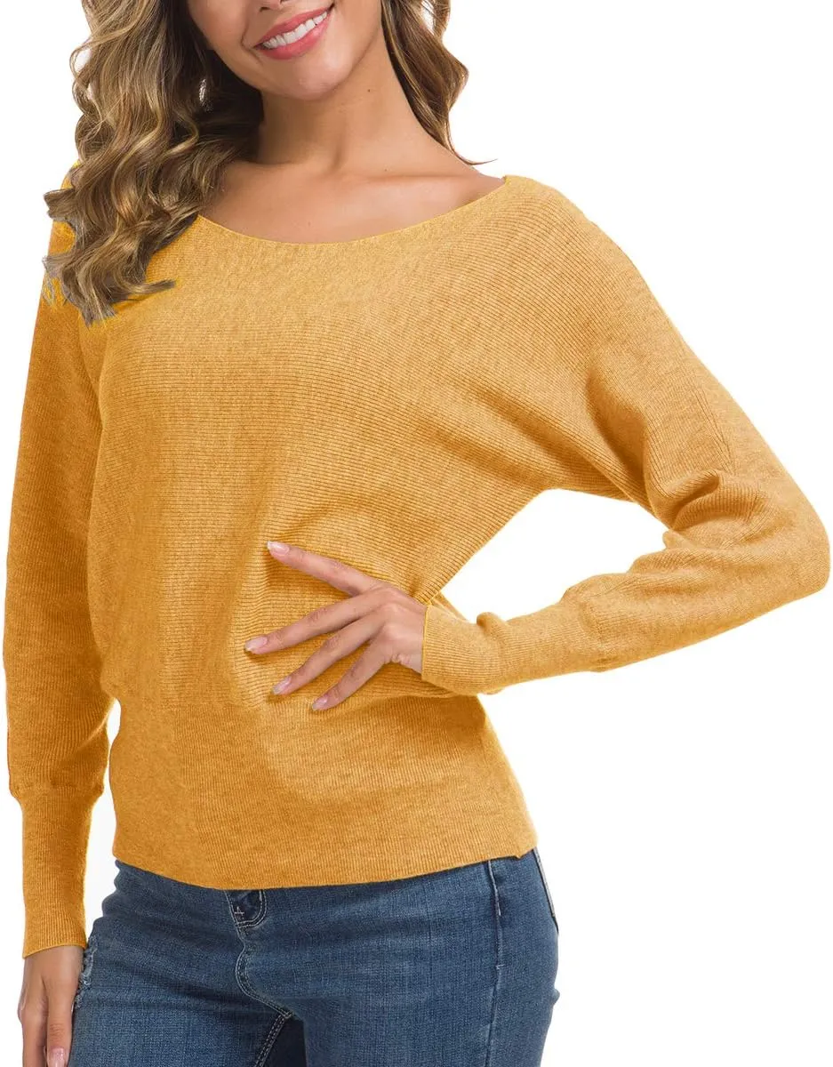 Feiersi Women's Off Shoulder Sweater Long Sleeve Loose Pullover Knit Jumper