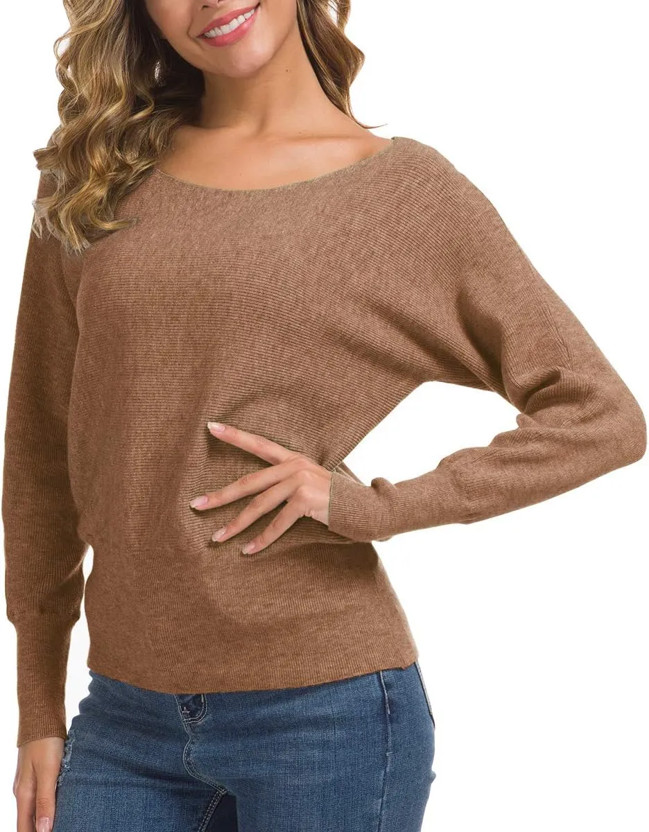 Feiersi Women's Off Shoulder Sweater Long Sleeve Loose Pullover Knit Jumper