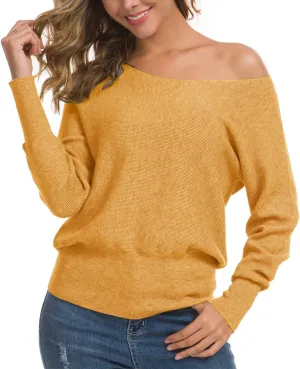 Feiersi Women's Off Shoulder Sweater Long Sleeve Loose Pullover Knit Jumper