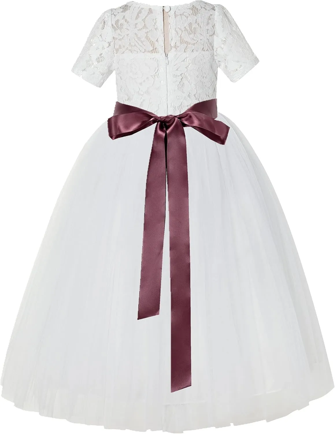 Floral Lace Tulle Flower Girl Dresses with Sleeves for Bridesmaid LG2R3