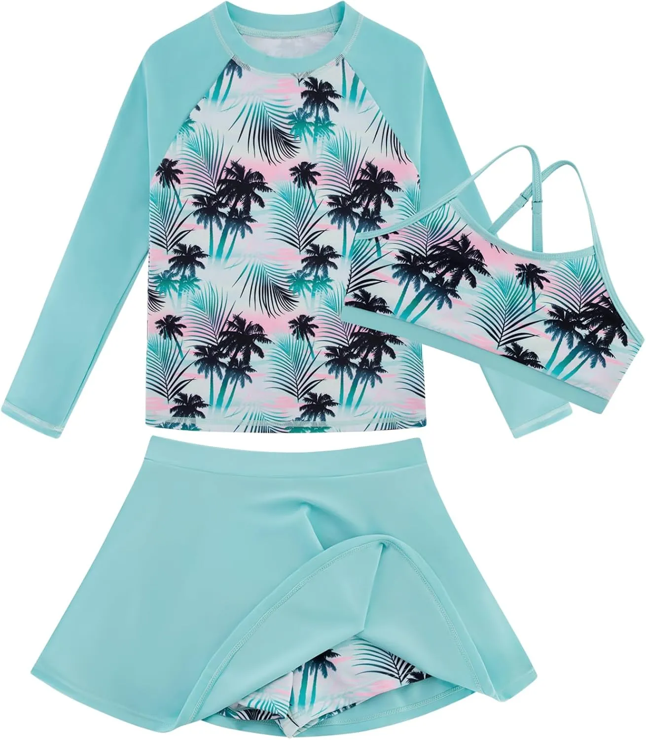 Girls Swimsuit Long Sleeve Swim Shirt 3 Piece Rash Guard for Girls Bathing Suit with Boyshorts