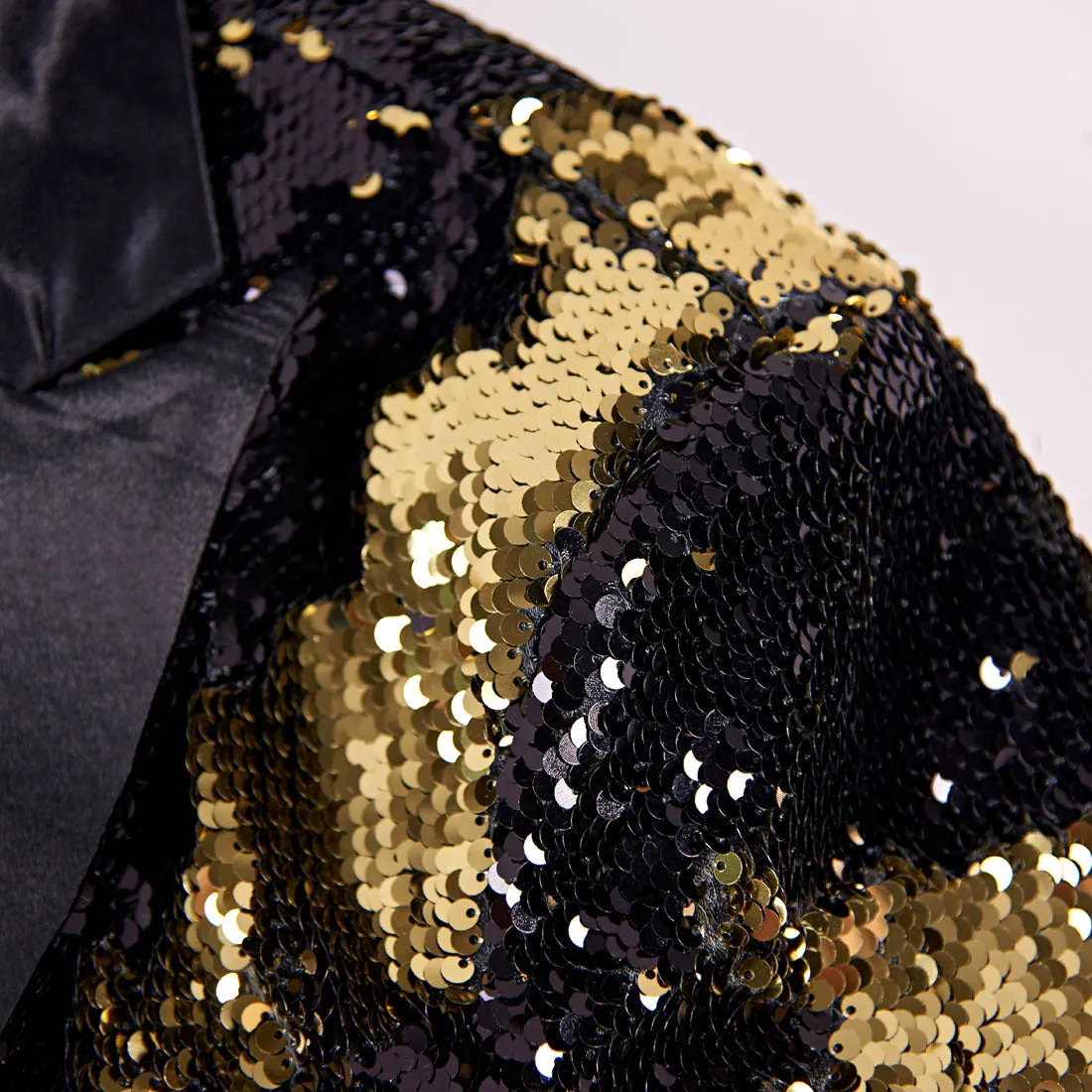 Gold Black Glamour Sequins Tuxedo Style Men Costume Blazer