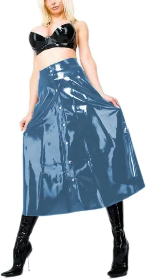 Gothic Women Wet Look PVC Leather Skirt Full Front Buttons A-line Skirts High Waist Latex Look Circle Midi Skirt Clubwear