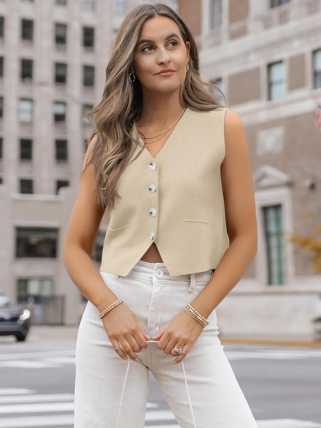 LILLUSORY Sweater Vest Women Dressy Button Up Sweater Tank Tops 2024 Knit Work Business Casual Outfits