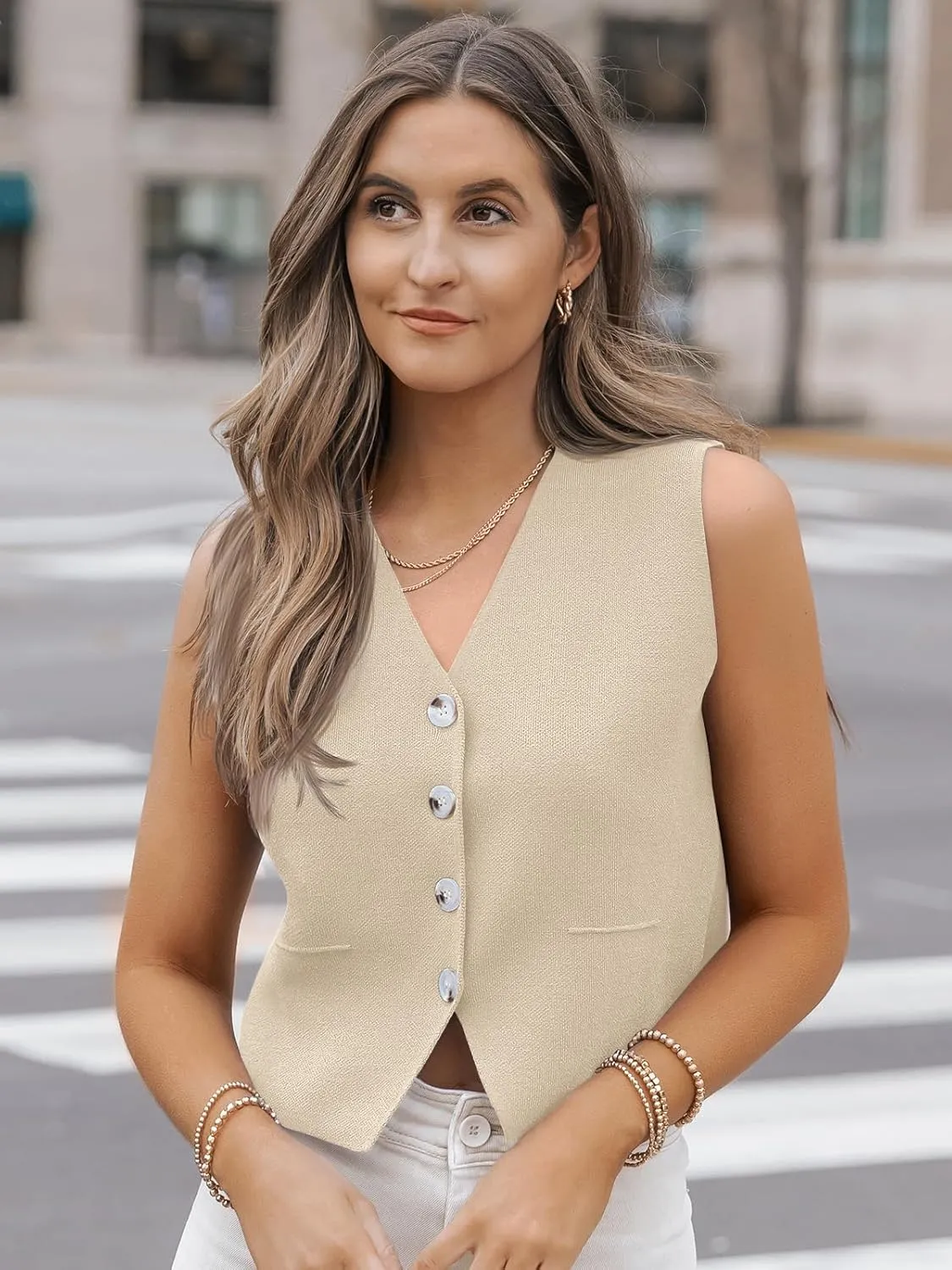 LILLUSORY Sweater Vest Women Dressy Button Up Sweater Tank Tops 2024 Knit Work Business Casual Outfits