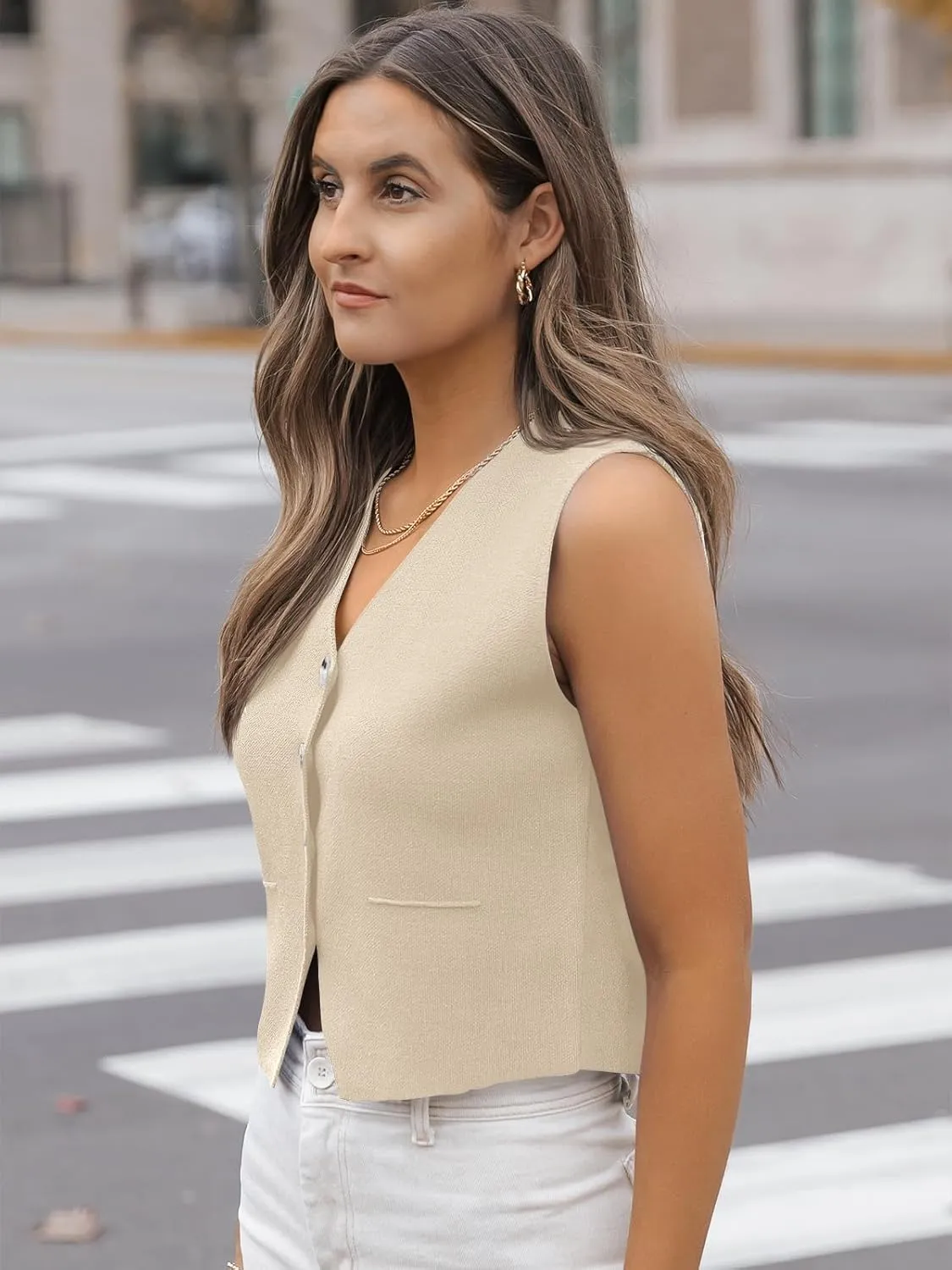 LILLUSORY Sweater Vest Women Dressy Button Up Sweater Tank Tops 2024 Knit Work Business Casual Outfits