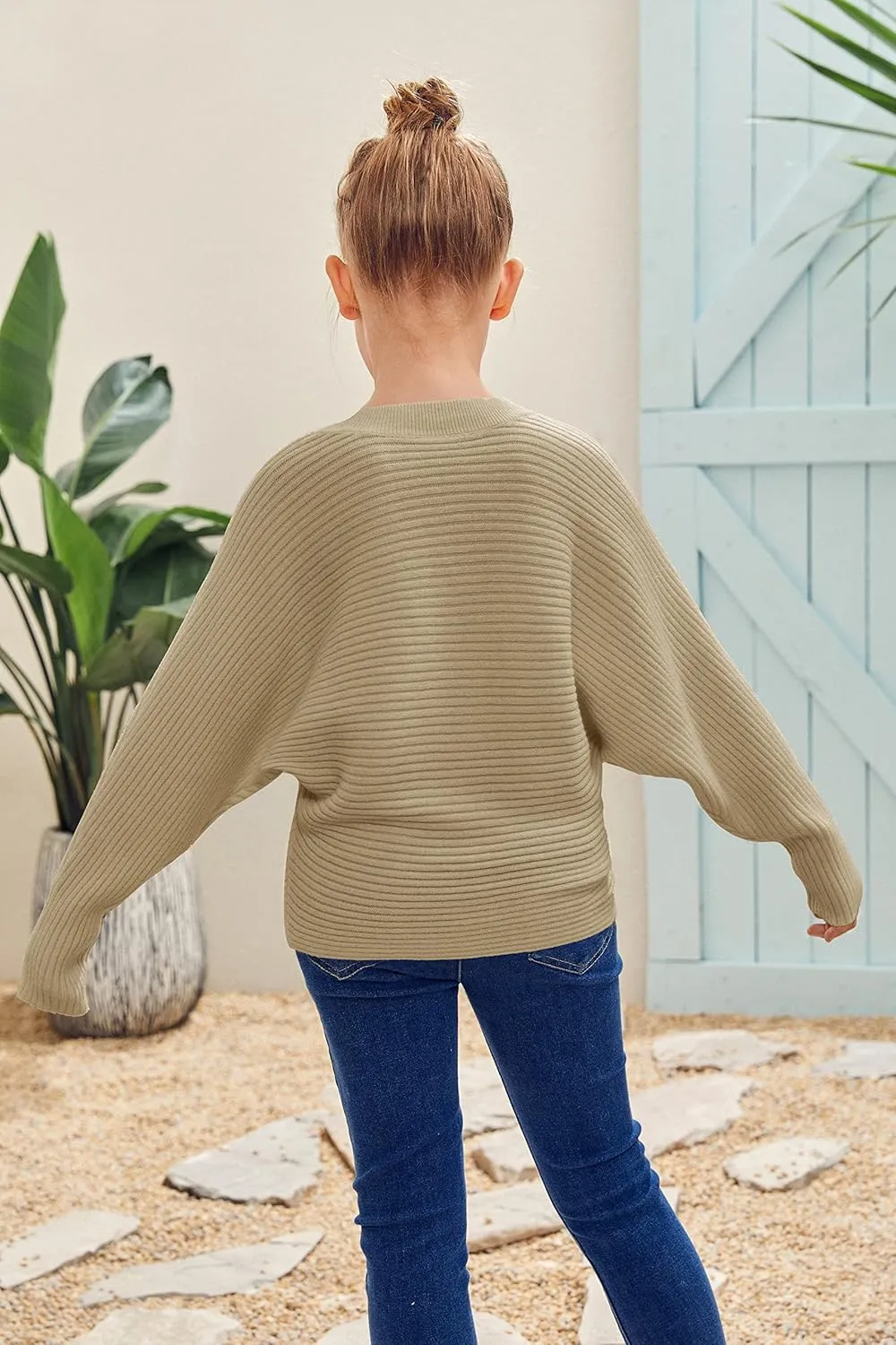 Mafulus Girl's Oversized Crewneck Fall Sweaters Kids Batwing Long Sleeve Slouchy Chunky Cute Pullover Jumper Shirts 5-14T