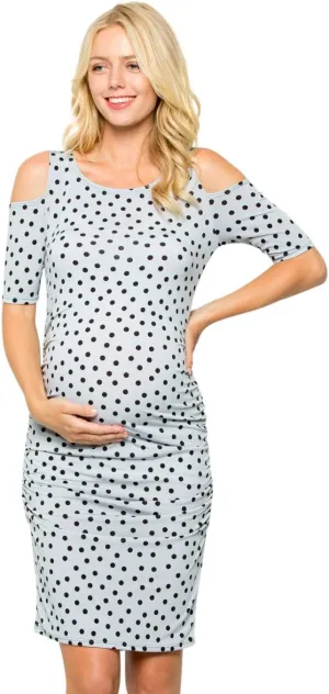 My Bump Women's Cold Shoulder Fitted Maternity Dress W/Side Ruched