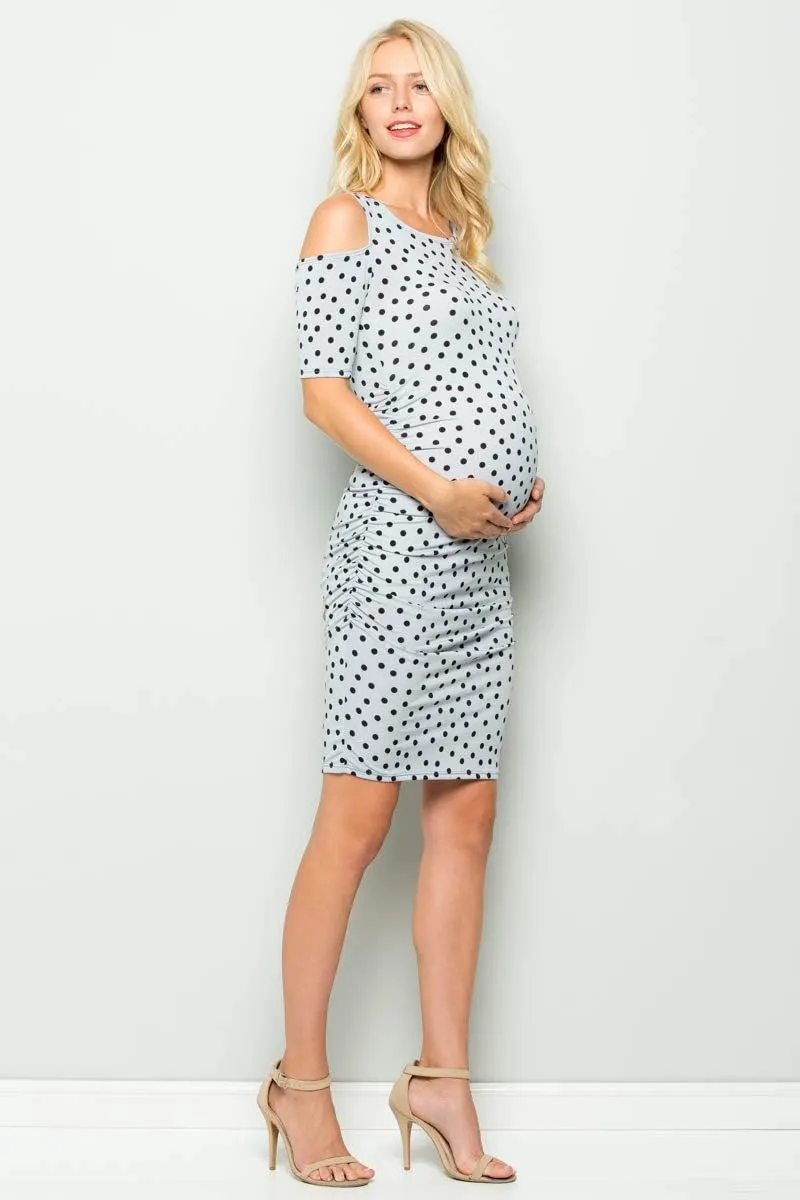 My Bump Women's Cold Shoulder Fitted Maternity Dress W/Side Ruched